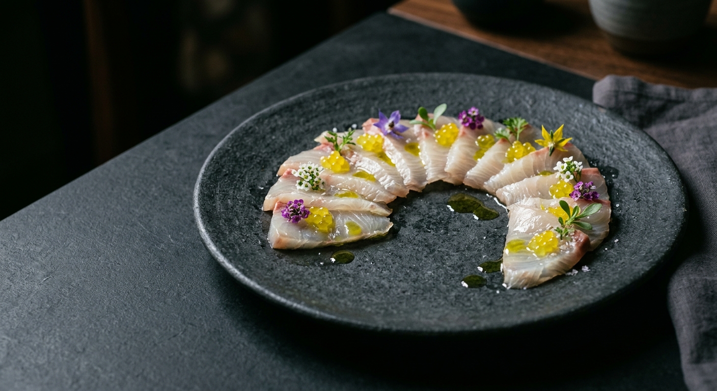 Delicate crudo with citrus pearls