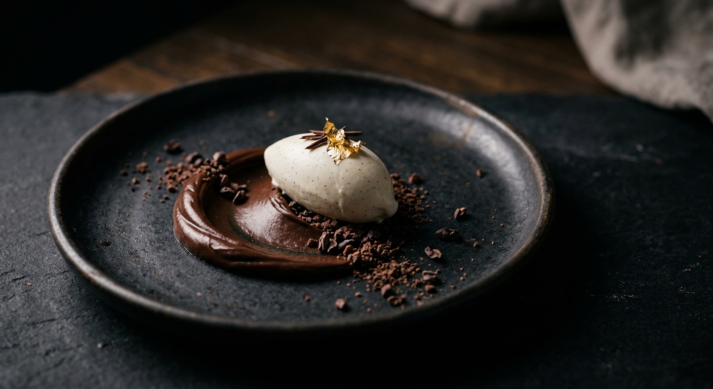 Dark chocolate dessert with gold leaf